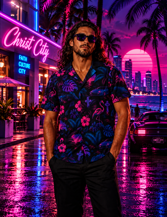 Men's Christ City Special Edition Neon Tropical Button Up Shirt