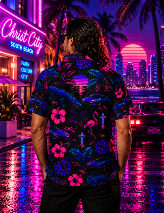 Men's Christ City Special Edition Neon Tropical Button Up Shirt